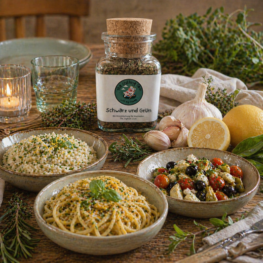 Schwarz und Grün - Würzmischung mit fermentiertem Knoblauch und Kräutern