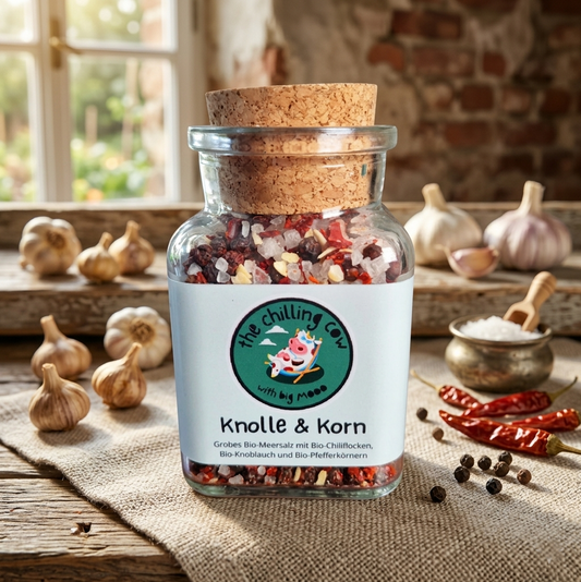 Knolle und Korn - Grobes Meersalz mit Chili, Knoblauch und Pfeffer