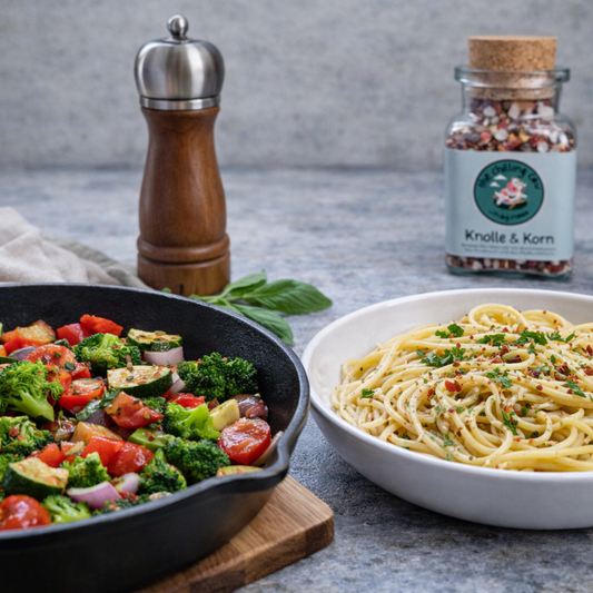 Knolle und Korn - Grobes Meersalz mit Chili, Knoblauch und Pfeffer